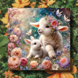 Sweet Pastel Lamb en Bunny Christelijk Pasen Feestdagenkaart