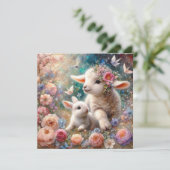 Sweet Pastel Lamb en Bunny Christelijk Pasen Feestdagenkaart (Staand voorkant)