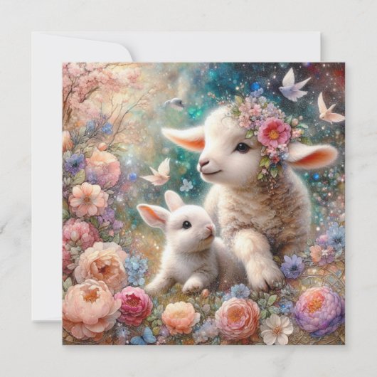 Sweet Pastel Lamb en Bunny Christelijk Pasen Feestdagenkaart (Voorkant)
