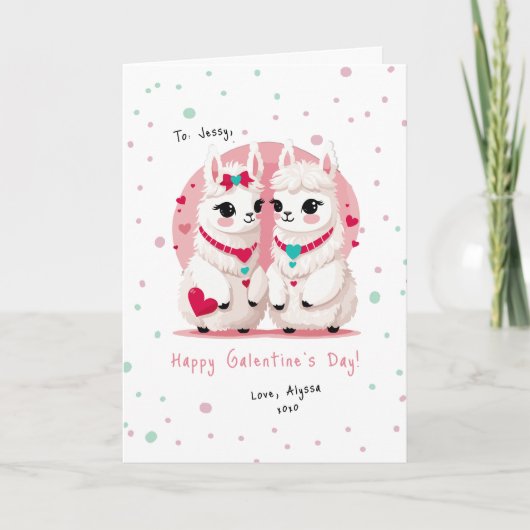 Sweet Pastel Llama Pun BFF Galentine's Day Kaart (Voorkant)