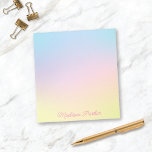 Sweet Pastel Ombré Notitieblok, speciaal voor kind Notitieblok<br><div class="desc">Dit schattige gepersonaliseerde notitieblok kenmerkt een achtergrond van roze,  blauwe,  en gele pasteltinten met de naam van uw kind in een manuscript bij de bodem. Dit leuke ontwerp is een uitstekende keuze voor elk kind EN maakt een leuk cadeau!</div>