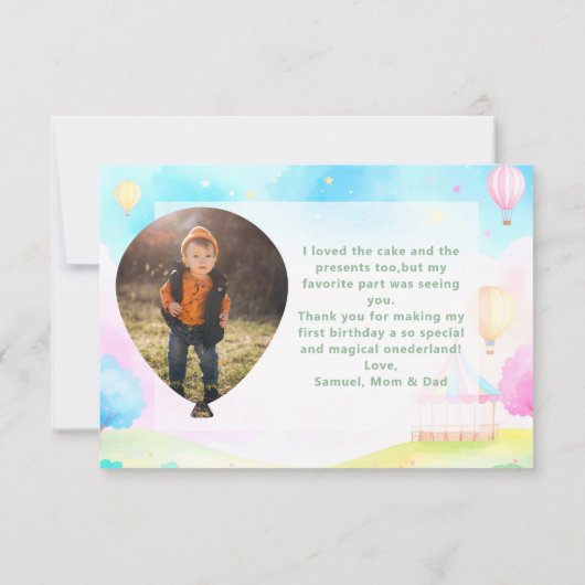 Sweet pastel onederland waterverf 1e verjaardag bedankkaart (Achterkant)