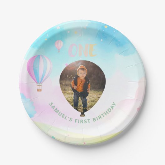 Sweet pastel onederland waterverf 1e verjaardag papieren bordje (Voorkant)