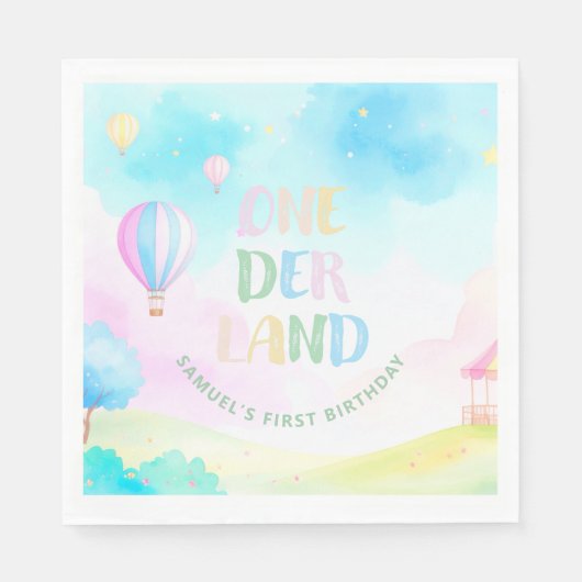 Sweet pastel onederland waterverf 1e verjaardag servet (Voorkant)