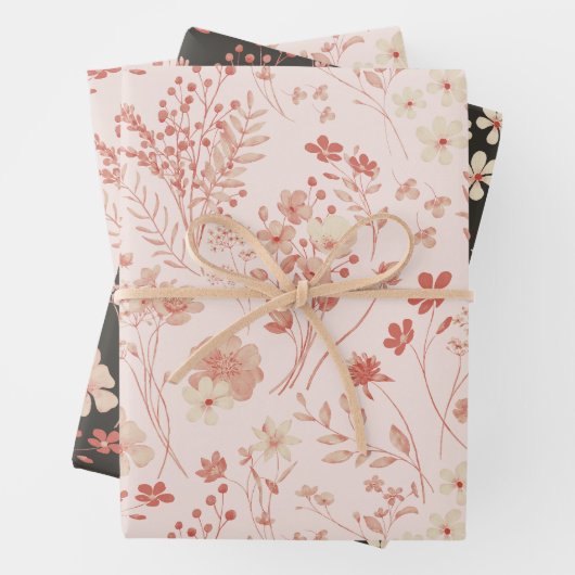 Sweet Pastel Peach Cream Rustieke Waterverf Bloeme Inpakpapier Vel (In situ)