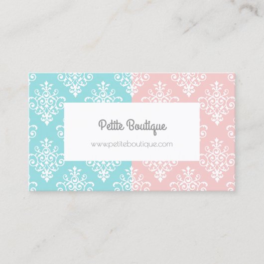 Sweet Pastel Roze en Blauw Damask Boutique Visitekaartje (Voorkant)