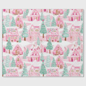 Sweet Pastel Roze Gingerbread Village Kerstmis Cadeaupapier (Vlak)