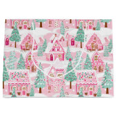 Sweet Pastel Roze Gingerbread Village Kerstmis Groot Cadeauzakje (Voorkant)
