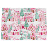 Sweet Pastel Roze Gingerbread Village Kerstmis Groot Cadeauzakje (Achterkant)