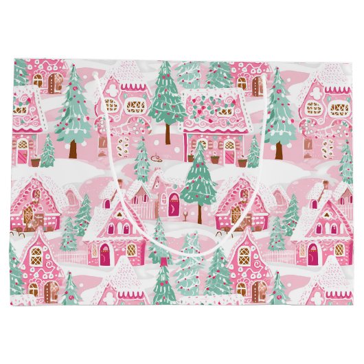 Sweet Pastel Roze Gingerbread Village Kerstmis Groot Cadeauzakje (Achterkant)