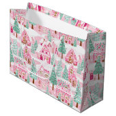 Sweet Pastel Roze Gingerbread Village Kerstmis Groot Cadeauzakje (Voorkant Gekanteld)