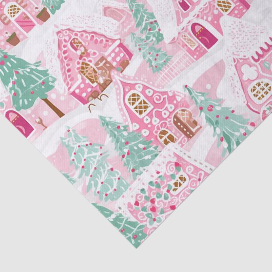 Sweet Pastel Roze Gingerbread Village Kerstmis Tissuepapier (Detail)