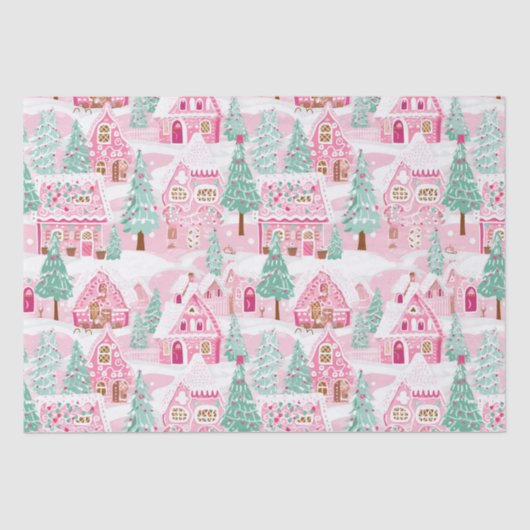 Sweet Pastel Roze Gingerbread Village Kerstmis Tissuepapier (Voorkant)