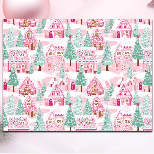 Sweet Pastel Roze Gingerbread Village Kerstmis Tissuepapier