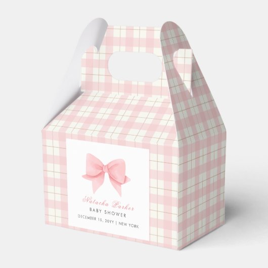 Sweet Pastel Roze Plaid Gingham Bow Baby shower Bedankdoosjes (Achterkant)