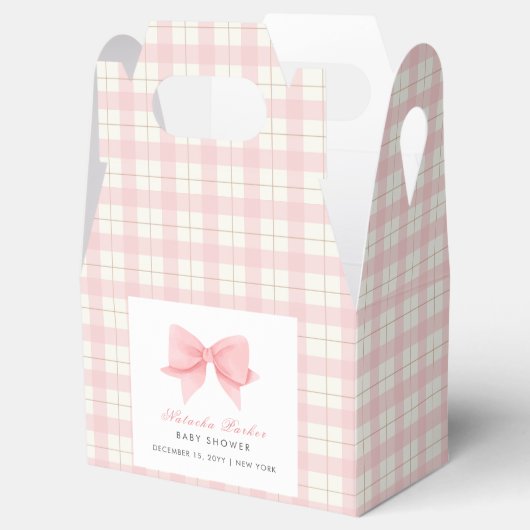 Sweet Pastel Roze Plaid Gingham Bow Baby shower Bedankdoosjes (Geopend)