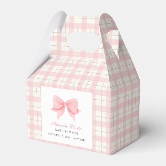 Sweet Pastel Roze Plaid Gingham Bow Baby shower Bedankdoosjes (Voorkant Zijde)