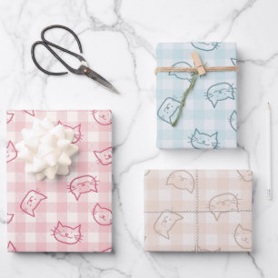Sweet Pastel speelse hand getrokken kat gezicht Gi Inpakpapier Vel