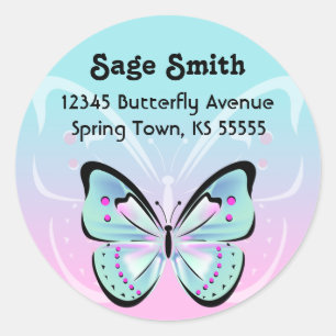 Sweet Pastel vlinder adreslabel Ronde Sticker