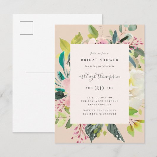 Sweet Pastel Waterverf Floral Vrijgezellenfeest Uitnodiging Briefkaart (Voorkant / Achterkant)