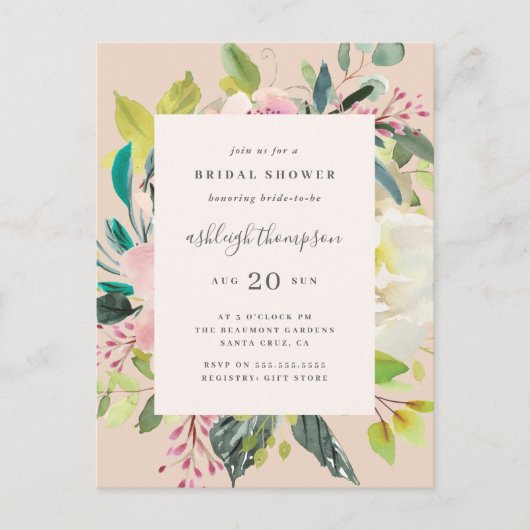 Sweet Pastel Waterverf Floral Vrijgezellenfeest Uitnodiging Briefkaart (Voorkant)