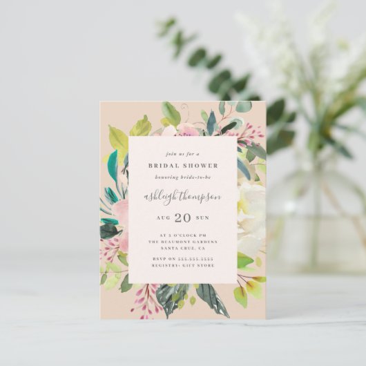Sweet Pastel Waterverf Floral Vrijgezellenfeest Uitnodiging Briefkaart (Staand voorkant)