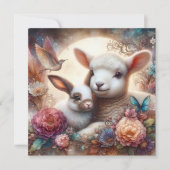 Sweet Pastel Waterverf Lam Konijnenbloemen Feestdagenkaart (Voorkant)