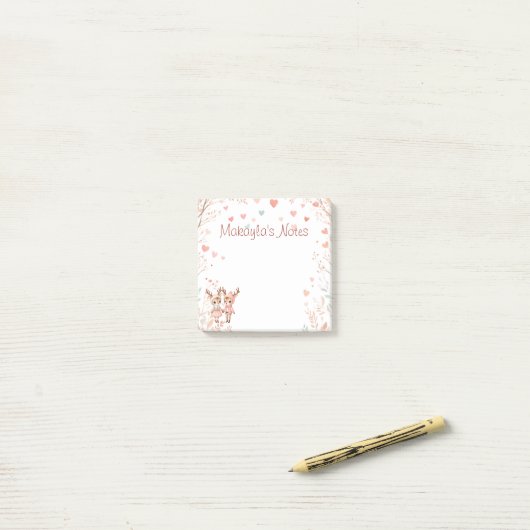 Sweet Pastels Rendier Lovebirds Persoonlijke naam Post-it® Notes (Op bureau)