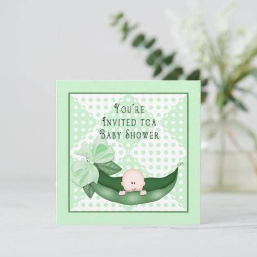 Sweet Pea Baby Shower Invitations (groen) Kaart (Staand voorkant)