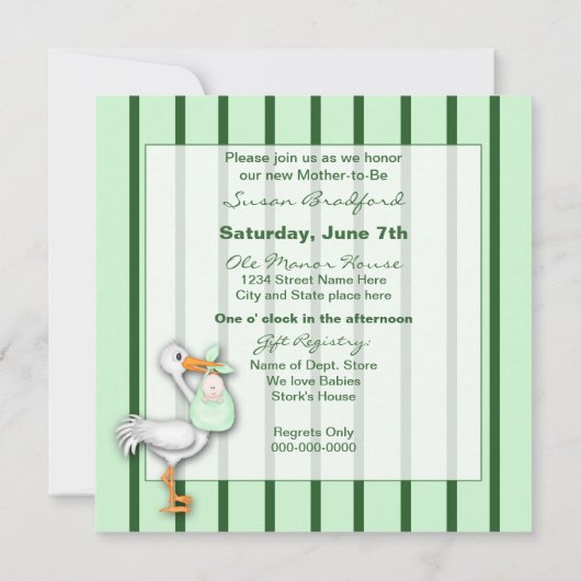 Sweet Pea Baby Shower Invitations (groen) Kaart (Achterkant)