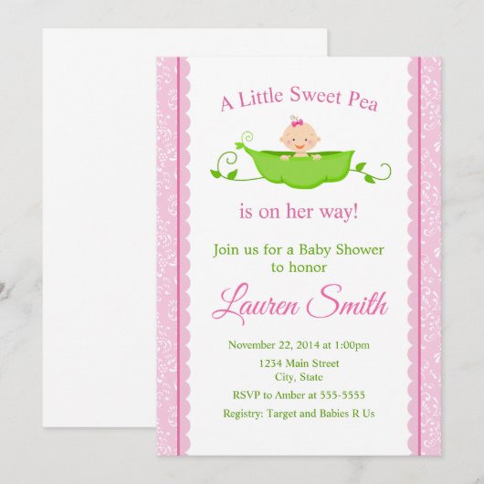 Sweet Pea Baby shower Uitnodiging roze Baby