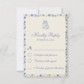 Sweet Pea Bloemen Blauw en Crème RSVP Kaartje (Voorkant)
