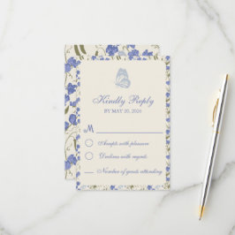 Sweet Pea Bloemen Blauw en Crème RSVP Kaartje