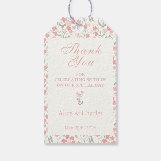 Sweet Pea Bloemen Roze Crème Dank U Trouwen Cadeaulabel (Achterkant)