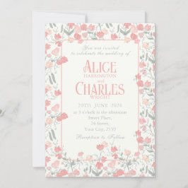 Sweet Pea Bloemen Roze en Crème Huwelijksuitnodigi Kaart