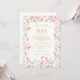 Sweet Pea Bloemen Roze en Crème Huwelijksuitnodigi Kaart