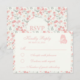 Sweet Pea Bloemen Roze en Crème RSVP Kaartje
