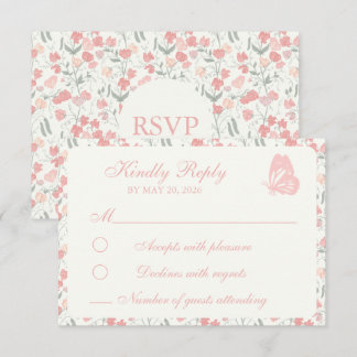 Sweet Pea Bloemen Roze en Crème RSVP Kaartje