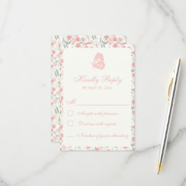 Sweet Pea Bloemen Roze en Crème RSVP Kaartje