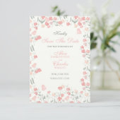 Sweet Pea Bloemen Roze en Crème Save The Date (Staand voorkant)