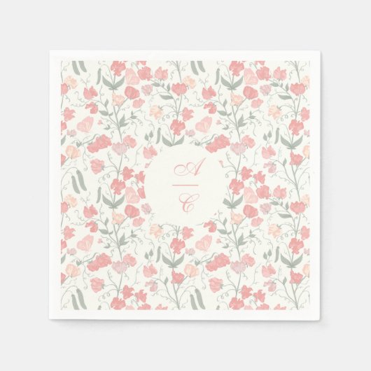 Sweet Pea Bloemen Roze en Crème Servet (Voorkant)