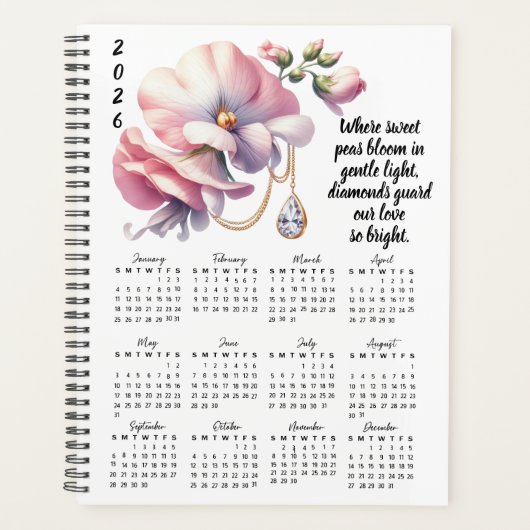 Sweet Pea & Diamond April Verse – 2026 Full-Year Planner (Voorkant)