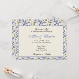 Sweet Pea Floral Blue en Cream bruiloft uitnodigin Kaart