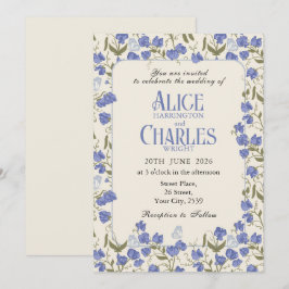 Sweet Pea Floral Blue en Cream Uitnodiging