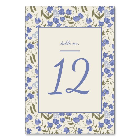 Sweet Pea Floral Cream en Blue Wedding Kaart (Voorkant)