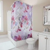 Sweet Pea Floral Pattern op Paarse Douchegordijn (In situ)