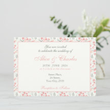 Sweet Pea Floral Pink en Cream Wedding Uitnodiging