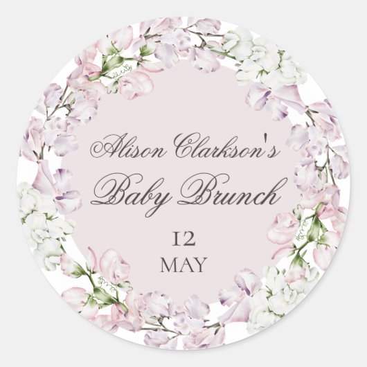 Sweet Pea flower Baby brunch elegant Round  Ronde Sticker (Voorkant)