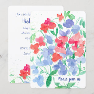 Sweet Pea Flowers Birthday Party Kaart