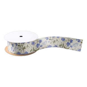 Sweet Pea Flowers in zacht blauw op crème achtergr Satijnen Lint